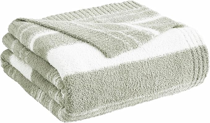 WRENGONGE Sage Green Throw Blanket, 50x70 Soft Cozy Striped Throw Blankets for Couch, Sofa, Bed, Travel, Lightweight Fluffy Warm Plush Decorative Blankets for Women, Men,Kids Gift