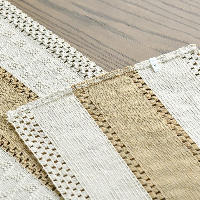 Artoid Mode Burlap Brown Farmhouse Rustic Table Runner, Seasonal Holiday Hollow Kitchen Dining Table Decoration for Home Party Decor 12x60 Inch