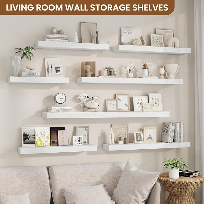 fuqing Floating Shelves for Wall, Bathroom Shelf Wall Mounted for Storage, Shelves with Invisible Bracket for Bedroom, Kitchen, Living Room, Farmhouse Small Book Shelf, 55 Inch Set of 2, White