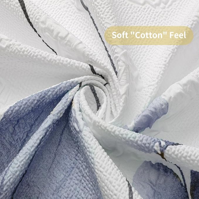 QIYI Watercolor Floral Shower Curtain, 3D Embossed Butterflies Blue Yellow Flower Bathroom Curtain, Minimalist White Cloth Bath Curtain, Waterproof Fabric Textured Shower Curtain Set with Hooks, 72x72