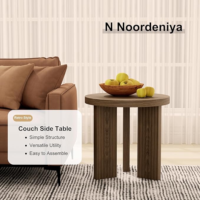 Small Round Side Table, 17.52" Coffee Table with Smooth Thick Mesa, Circle End Table with X Shaped Stable Legs, Accent Tea Table for Living Room, Office, Brown