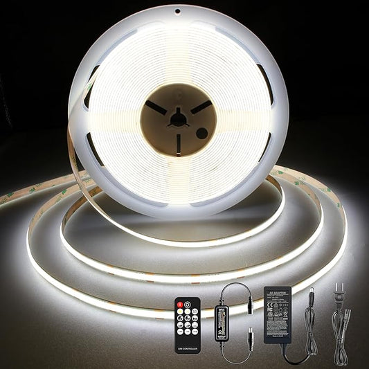 COB LED Strip 32.8ft,Dimmable Strip Lights, 6000K Daylight Super Bright LED Strip Lights, DC24V CRI90+,LED Tape Light with UL-Listed Power Supply, Indoor for Closet,Bedroom,Kitchen
