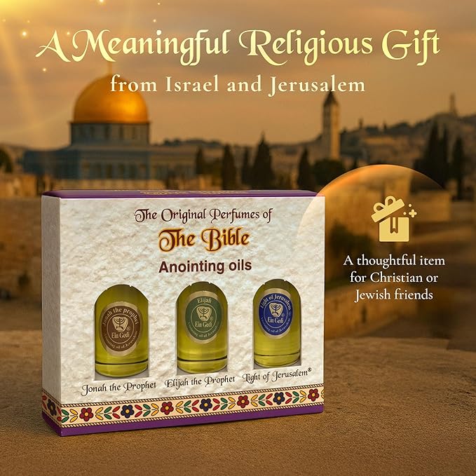 Anointing Oil for Prayer 3 Bottles Set 10ml/0.34oz Each Bottle - The Original Perfumes of The Bible Jonah The Prophet, Elijah The Prophet and Light of Jerusalem - Made in The Holy Land - by Ein Gedi