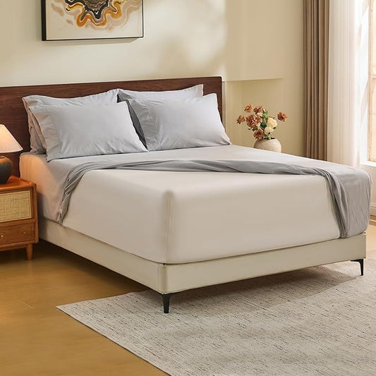 MEISHANG 100% French Pure Linen Sheets California King Size - Extra Deep Pocket Sheet Set, Soft Durable Flax Linen, Anti-Tear Breathable & Oeko-Tex Certified 18-24 Deep Pocket,All Season(Silver Grey)
