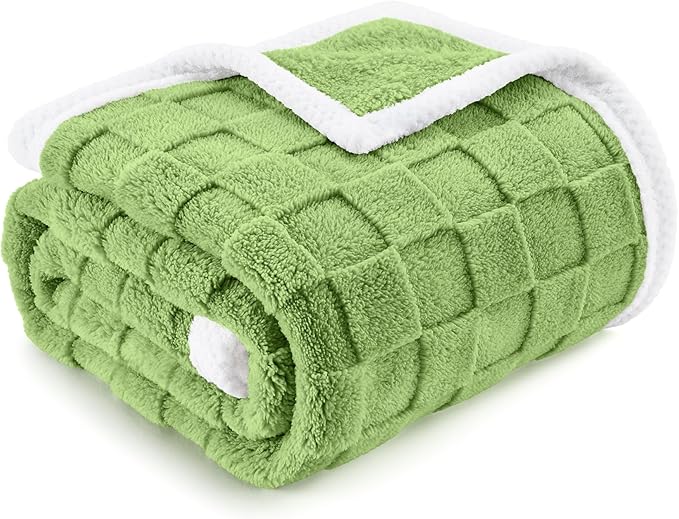 BEDELITE Super Soft Throw Blanket for Couch and Bed, Lightweight Cozy Fluffy Decorative 3D Checkered Blanket, Warm and Fuzzy Fleece Blanket for Camping, Travel(Green, 60"x80")