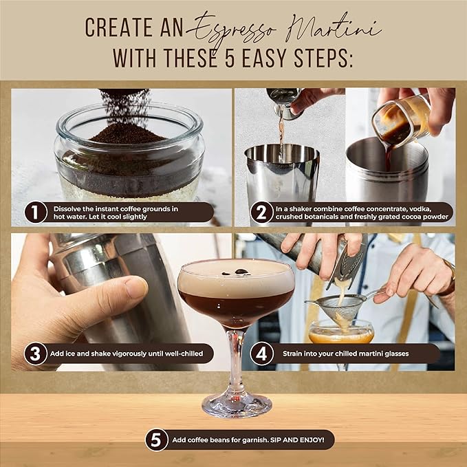 Your Dream Party Shop - Premium Cocktail Kit Gift Set - with Glasses, Accessories, and Elegant Decorations for Birthdays, Birthday Gifts for Women (Espresso Martini Kit)