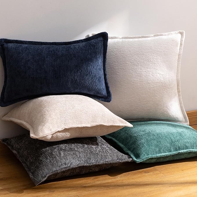Navy Blue Decorative Throw Pillow Covers 22x22 Inch Set of 2 Cozy Soild Chenille Cushion Cases Soft Textured Square Couch Pillows Cover Boho Accent Farmhouse Pillowcases for Sofa Bed