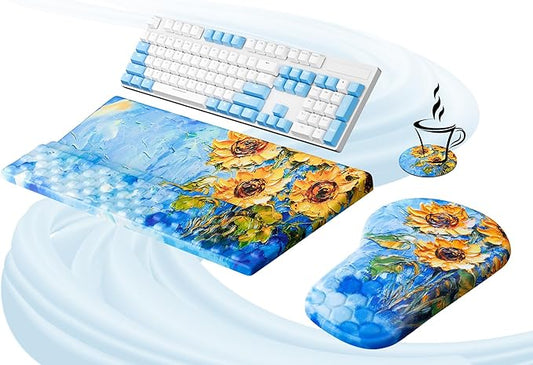 Ospelelf Ergonomic Mouse Pad and Keyboard Stand Wrist Rest Set, Memory Foam Comfort, Pain Relief for Typing, Office Desk Accessories, Sunflower