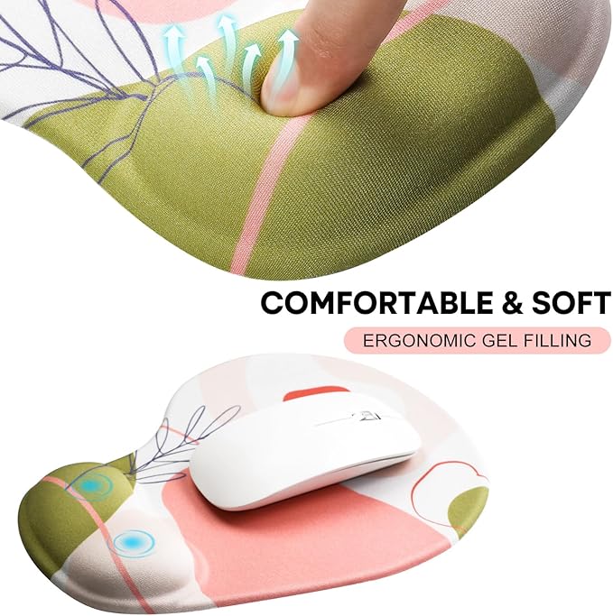 JIKIOU Mouse Pad, 2 Pack Ergonomic Mouse Pads with Comfortable Gel Wrist Rest Support and Smooth Cloth, Non-Slip PU Base for Easy Typing Pain Relief Durable and Easy to Clean Small Rose