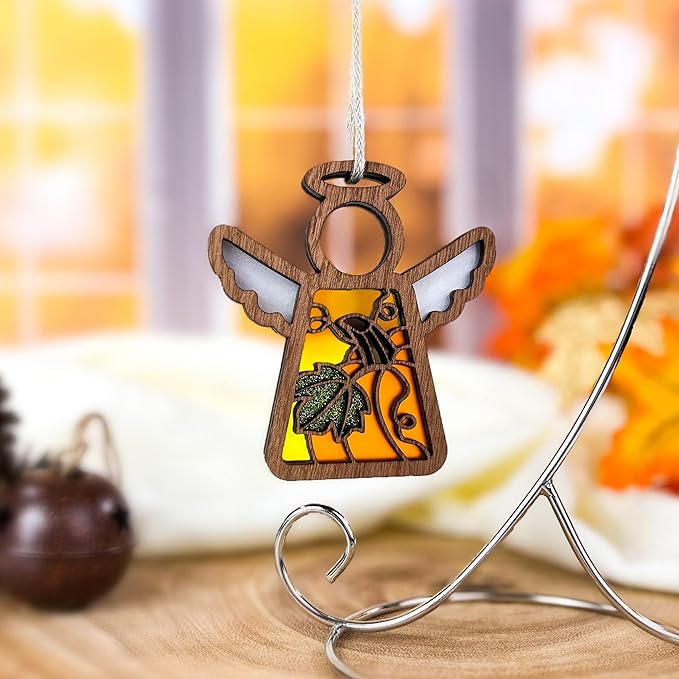 Pumpkin Ornaments for Tree - Autumn Decorations for Home - Fall Angel Figurine - Halloween Indoor Decor - Small - Grandma Gifts from Grandson - 3.5" (H)