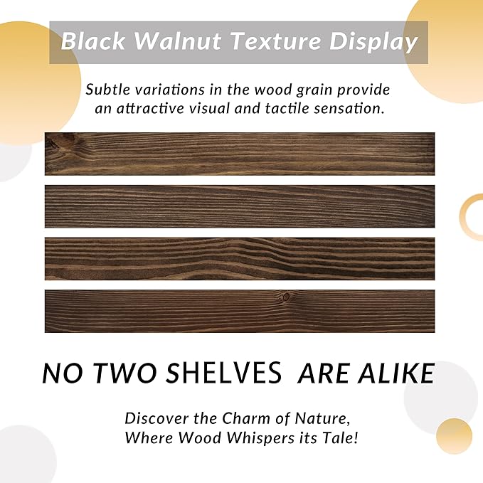 Wood Floating Shelves,24 inch Rustic Wood Wall Shelves for Bathroom Living Room Bedroom Kitchen Farmhouse Laundry Room Set of 2,Handmade-Thickened Wall Shelf (Black Walnut, 24''x8''x1.5'')