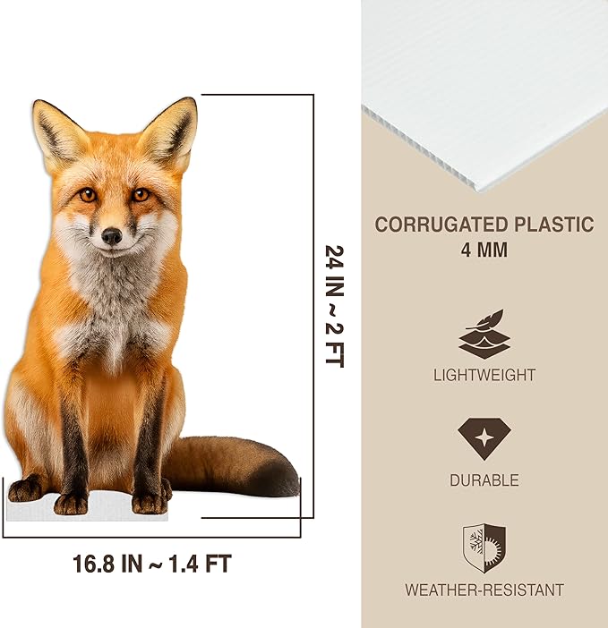 Fox Life Size Standee - 2FT Freestanding Coroplast Cutouts | Safari Animal Standup Photo Booths, Jungle Party, Birthday & Halloween Decorations