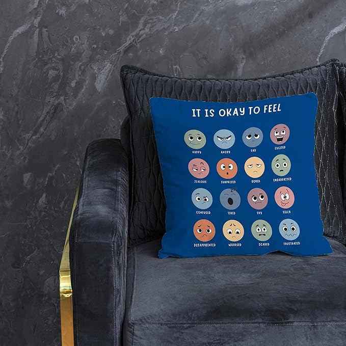 Nogrit Counseling Office Must Haves Pillow Cover, Calming Corner, Mental Health Pillowcase Decor for Home Kids,Mental Health Counselor Gifts, Calming Corner Pillow Covers 18x18 Dark Blue