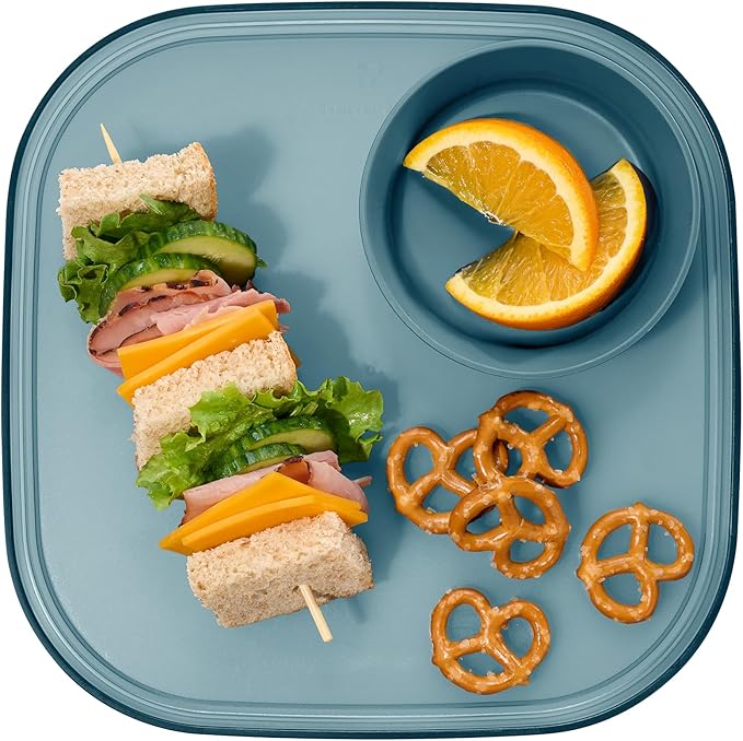 Madesmart Dipware Reusable Dining Plate/Serving Tray for Appetizers and Snacks, Food-Safe Appetizer Serving Platter with Removable Dip Bowl, Midnight