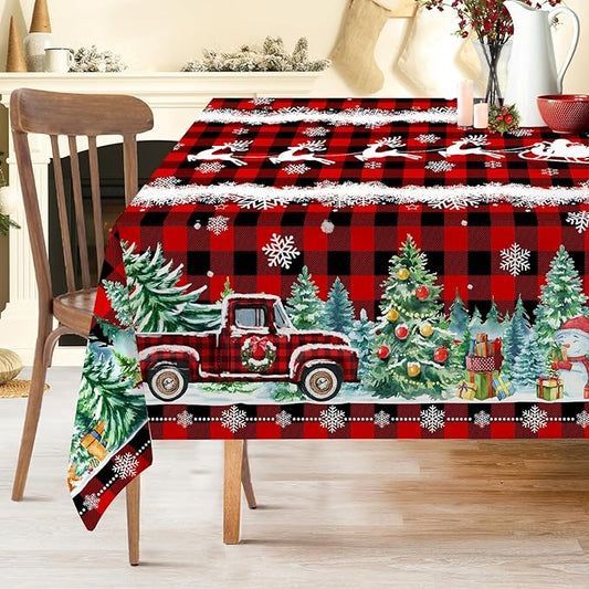 Christmas Tablecloth 60x104 Inches Rectangle - Xmas Decorations for Home - Red Christmas Table Cloth - Buffalo Plaid Decor for Home, Party, Kitchen