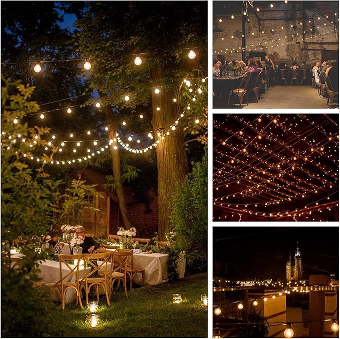 Hometown Evolution, Inc. 50 Foot G40 LED Patio String Lights (Black Wire) LED G40 Clear 1.6 Inch .6 Watt Bulbs for Outdoor String Patio Lights