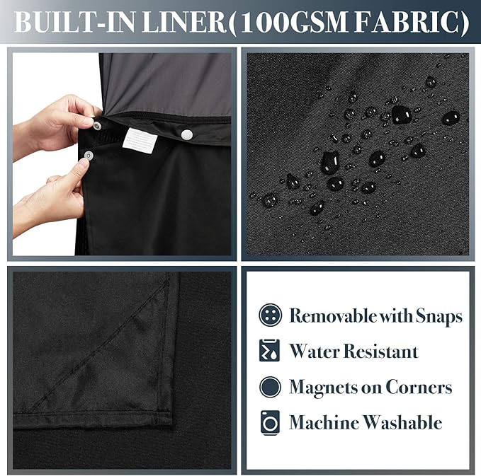 N&Y HOME Waffle Weave Shower Curtain with Snap-in Fabric Liner & 12 Black Hooks Set - Hotel Style, Water-Repellent & Washable, Mesh Top Window - 71x72, Black