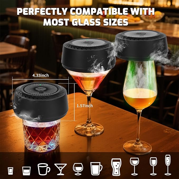 Electric Whiskey Smoker Kit, Rechargeable Cocktail Smoker Kit with 6 Wood Chips, Old Fashioned Smoker Kit Bourbon Drink Smoker Kit Birthday Christmas Gifts for Men, Dad, Husband (No Butane）