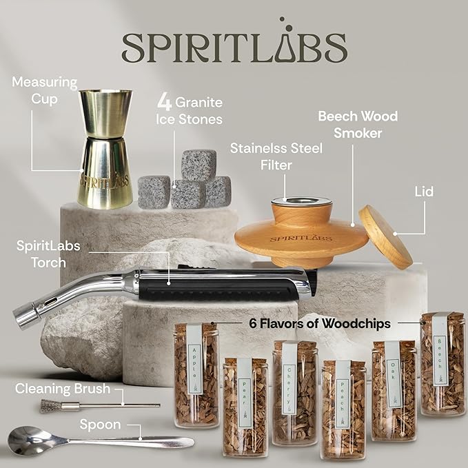 Cocktail Smoker Kit with Premium Torch | All-in-One Whiskey Smoker Kit with 6 Flavors Wood Chips - Bourbon, Old Fashioned Drink Smoker Kit Making it a for Men, Husband and Dad