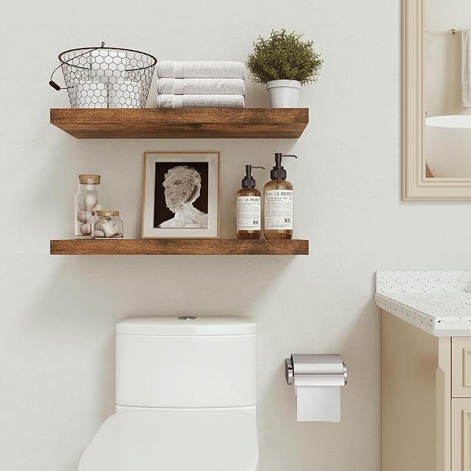 Vivelove Bathroom Floating Shelves for Wall 24 inchs Long, 9.1” Deep x 1.6” Thick Wall Shelves for Bedroom, Living Room, Kitchen, Office, Rustic Farmhouse Shelf Decor with Invisible Bracket, Set of 2