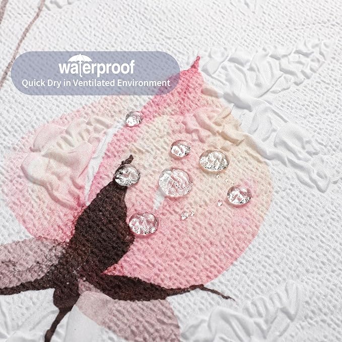 QiyI Spring Floral Shower Curtain, Watercolor Wildflowers Minimalist Bath Set, 3D Embossed Butterflies Botanical Flower Bathroom, Waterproof Fabric With Hooks, 72x72