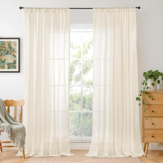 BGment Extra Long 108 Inch Length Curtains for Living Room Windows, Linen Beige Drapes Rustic Country Textured for Farmhouse Bedroom Decor Lightweight Rod Pocket, 2 Panels Set, Each 52 Inch Wide