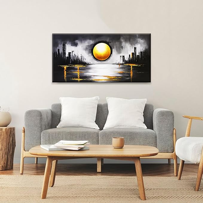 Abstract Black And Gold Wall Art Print Canvas Art Wall Decor Painting Abstract Art Prints Minimalist Artwork Pictures For Bedroom Kitchen Office Bathroom Home Wall Decor 20" × 40"