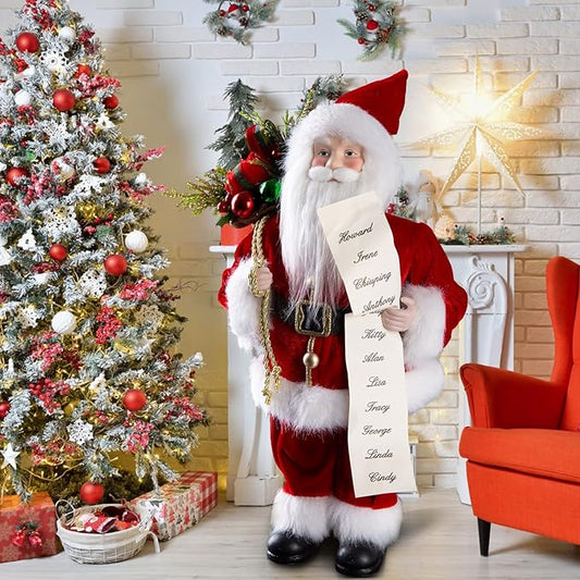 Uten Christmas Decorations, 18" Santa Clause Figurines Decorations, Christmas Socks and Gifts Bag Standing Home Party Holiday Decor and Birthday Gifts.