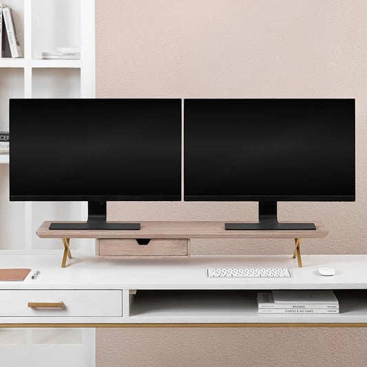 Anji Mountain Monitor Stand - Desktop Organizer & Laptop Riser, Ergonomic Monitor Riser, Space-Saving Monitor Stand for Desk, Durable Construction, Easy Assembly, Ideal for Home & Office,Biscotti