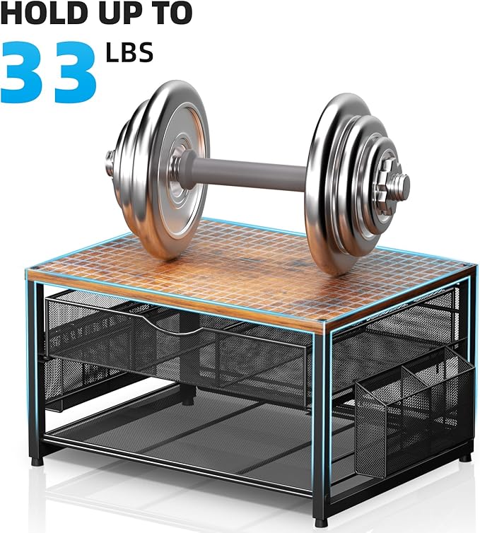 Marbrasse Wood Printer Stand for Desk, 2-Tier Desktop Printer Table for Home Office, Printer Stand with Storage Drawer 2 Pen Holders, Multi-Purpose Desk Organizer for Fax Machine Scanner(Wood Brown)