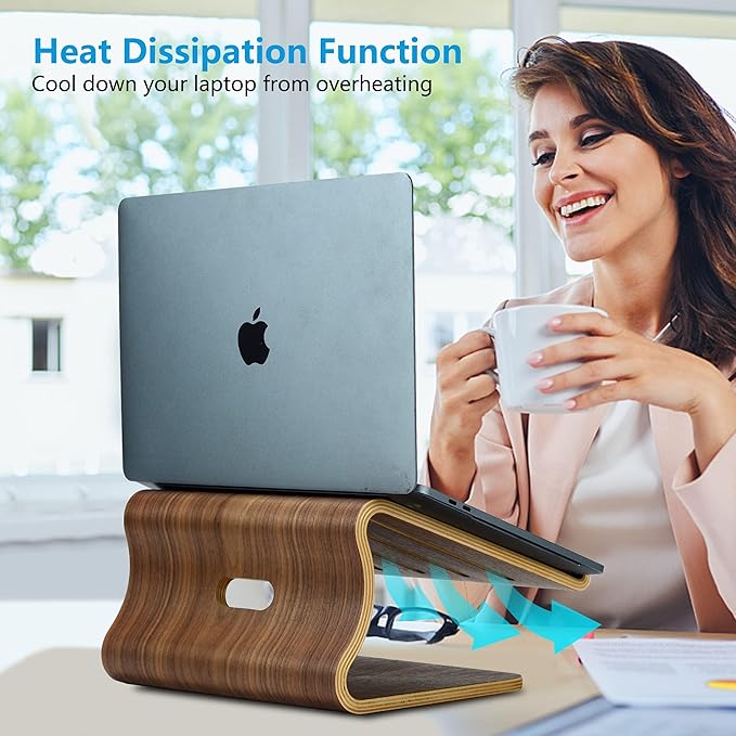 SAMDI Wood Laptop Stand for Desk,Laptop Holder Stand,Wooden Cooling Computer Holder,Suitable for Most laptops Heat Dissipation Shelf (Walnut)