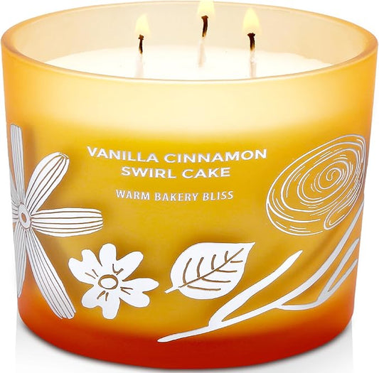 Vanilla Cinnamon Swirl Cake 3-Wick Soy Candle | Highly Scented Bakery Candle | 14.5 oz, Clean-Burn | Cozy Fall Aromatherapy Stress Relief Candles for Home | Gift for Women & Men