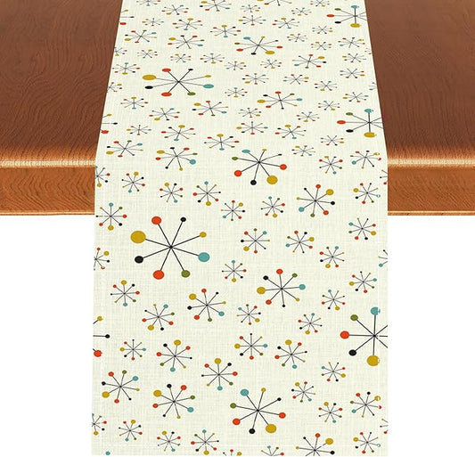 Mid Century Modern Table Runner, Retro 1950s 60s Abstract Style Colorful Geometric Atomic Coffee Table Center Decor for Home Kitchen Dining Patio Holiday Party Table Decorations 13x72 inches