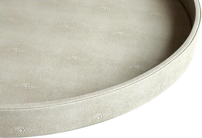 HofferRuffer Large Round Serving Tray 24'', Elegant Faux Leather Circle Ottoman Table Tray, Serve Tea Coffee Breakfast in Bedroom Living Room Kitchen (Cream White)