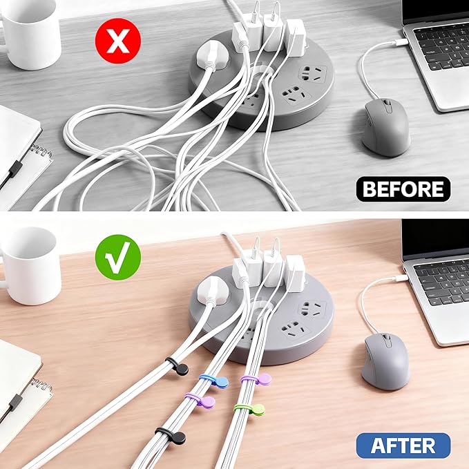 10 Pcs Reusable Magnetic Cord Organizers, Silicone Magnetic Cable Ties with Strong Magnets for Cable Bundling & Holding Bookmarks - Cord Ties for Electronics - Suitable for Office, Home, School