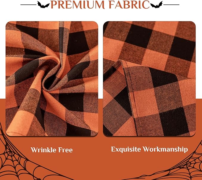 Softalker Fall Checkered Table Runner - Orange Buffalo Plaid Halloween Thanksgiving Stain Resistant Washable Table Decoration for Dining/Parties/Holiday Decor, 13 x 70 Inch