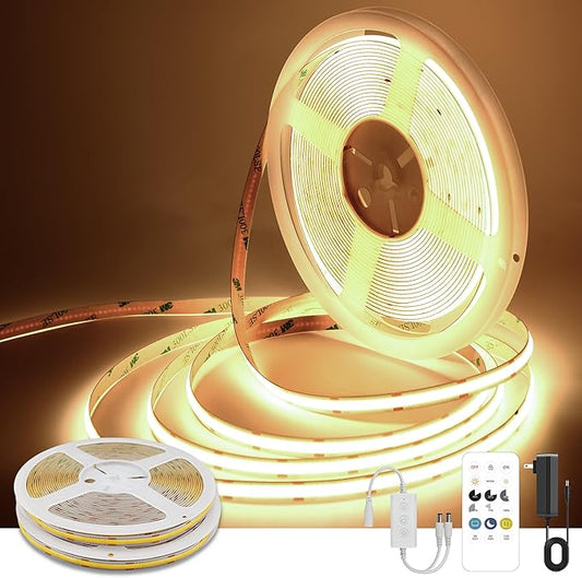 COB LED Strip Lights Warm White,24V Dimmable led Light Strip KIT with Remote and app Control,3000K 65FT/20m 8mm Wide Ra>90 Cuttable Flexible Strip Lights for Bedroom,Shelf,Cabinet