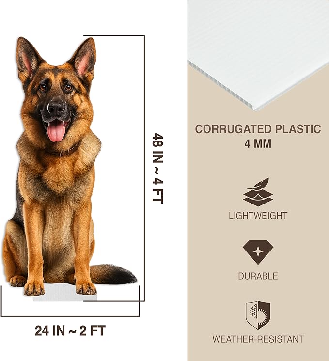 Dog - German Shephard Life Size Standee - 4FT Freestanding Coroplast Cutouts | Pets Animal Standup Photo Booths, Birthday & Halloween Decorations