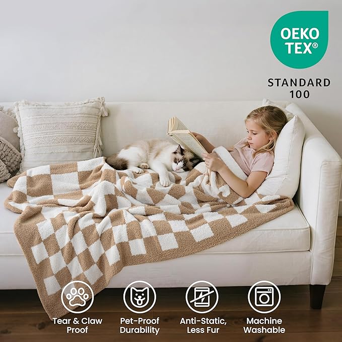 Joiedomi Throw Blanket for Couch Bed, Checkered Knitted Blankets Gifts for Women Mom Girls, Cozy Cute Soft Throw Home Room Decor Aesthetic for Women Mothers Birthday Gifts 50x70 Inches