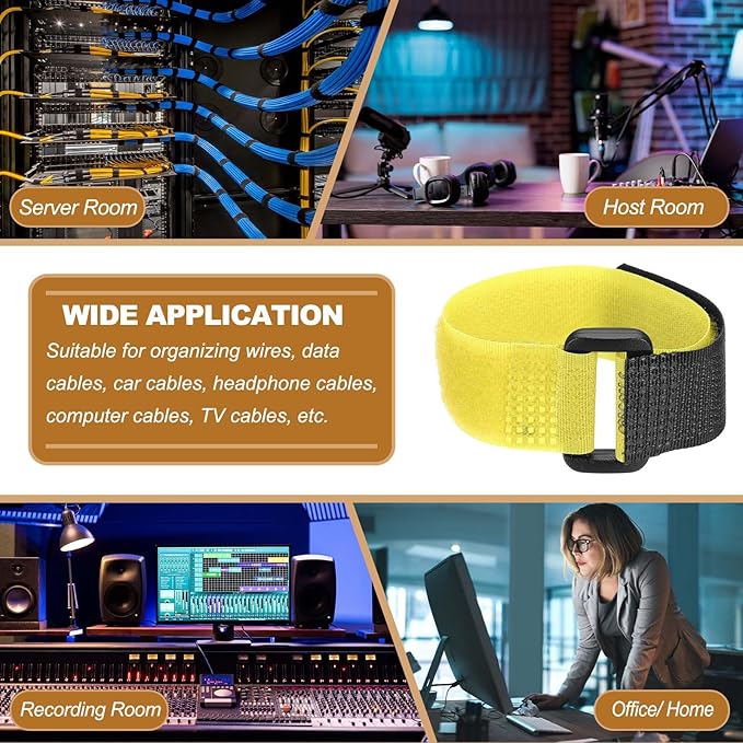 PATIKIL 8 x 0.79 Inch Reusable Cable Ties 10 Pcs Adjustable Hook and Loop Straps Cord Management Wire Wrap Cord Ties Organizer for Home Office Cables, Yellow