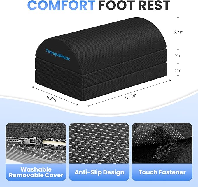 Foot Rest for Under Desk at Work, Gaming Accessories Foot Stool with 3 Adjustable Heights & Washable Cover, Comfortable Office Desk Accessories, Footrest for Office, Home and Car (Black)