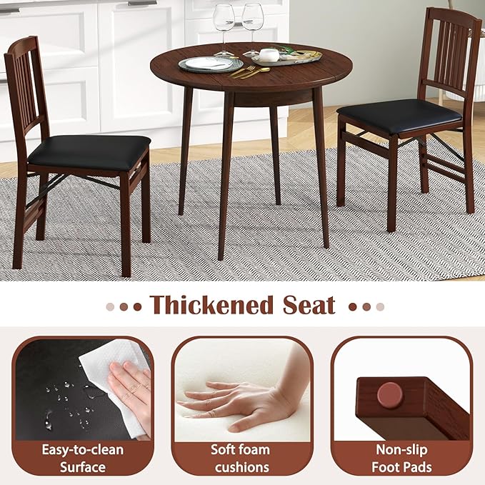 POWERSTONE Folding Dining Chairs Set of 6, Space Saving Foldable Kitchen Chairs with Padded Seat, Slatted Backrest, Solid Wood Frame, No Assembly for Dining Room Apartment Small Spaces