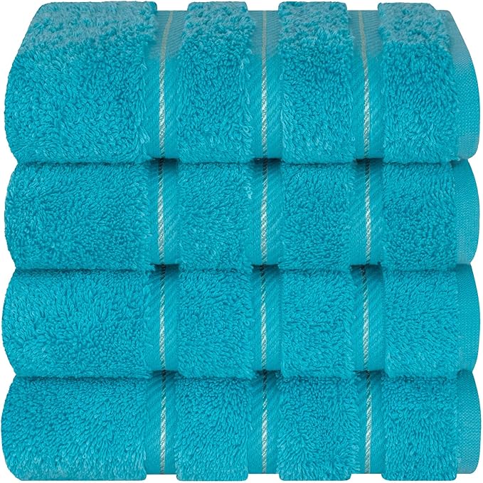 American Soft Linen Luxury Hand Towels for Bathroom, 600 GSM 100% Cotton Turkish 4 Piece Hand Towel Set, 600 GSM Hand Face Towels for Kitchen, Aqua Blue Hand Towels