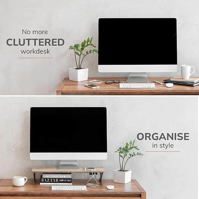 Anji Mountain Monitor Stand - Desktop Organizer & Laptop Riser, Ergonomic Monitor Riser, Space-Saving Monitor Stand for Desk, Durable Construction, Easy Assembly, Ideal for Home & Office,Natural