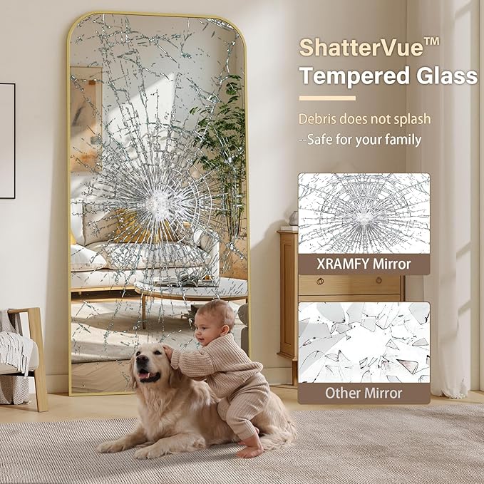 77''x 38'' Full Length Mirror, Rectangular Full Body Mirrors with Stand, Wall Mounted Mirror for Home Decor, Floor Mirror with Aluminum Alloy Thin Frame, Gold