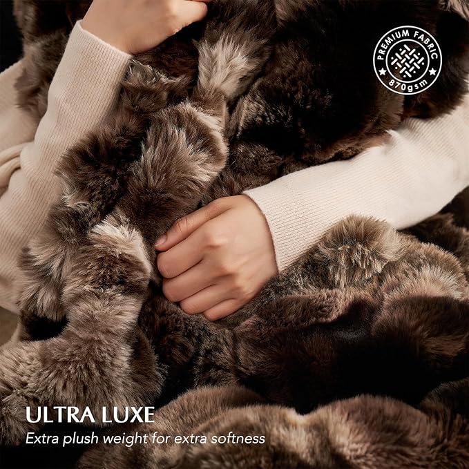 EverGrace Ultra Soft Luxury Fluffy Faux Rabbit Fur Throw Blanket, Thick Warm Bubble Throw for Bed, Cozy Plush Reversible Blankets for Couch, Chair, Sofa, Mocha Brown, 50x60 Inches