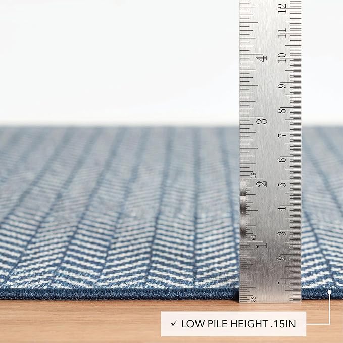 Dash and Albert Herringbone Machine Washable Area Rug - Runner - 2.5' x 8' Navy - Geometric Accent Rug - Anti-Slip Backing, Lightweight, Machine Washable, High Traffic Area Kitchen, Mudroom, Entryway