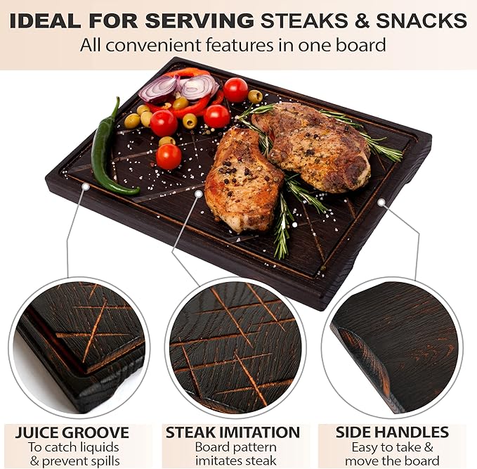 Wooden Steak Board Solid Oak Serving Barbecue Platter Natural Thick Cutting Plate Durable & Quality (X-Large)