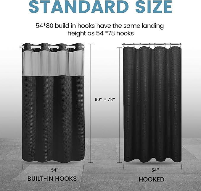 Black Stall Shower Curtain with Liner - 230GSM Waffle Textured Heavy Duty Shower Curtains for Bathroom,54W x 80H