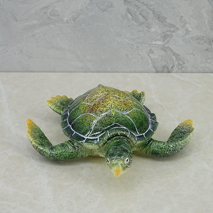 Decorative Resin Sea Turtle Statue. Lovely Baby Seaturtle Figurine. Wild Life Blue Sea Turtle Table Decor. and Gift, Lucky Wealth Feng Shui Seaturtle Figurine (Green1)